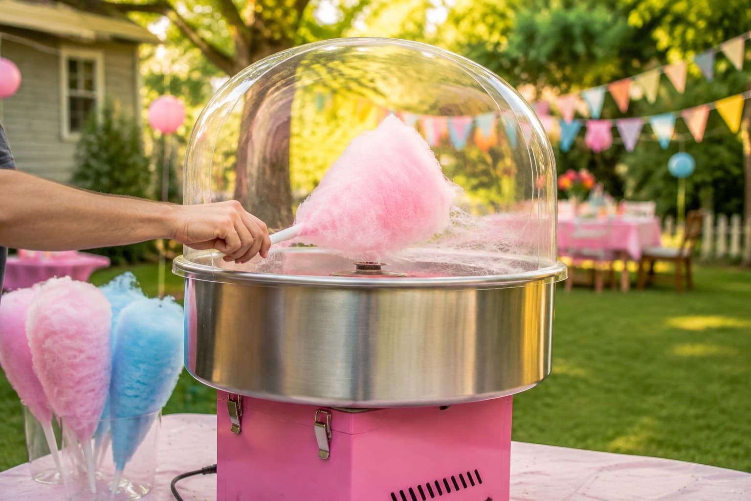 Fresh cotton candy being served